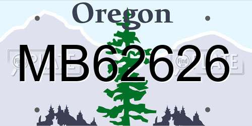 MB62626 Oregon License Plate