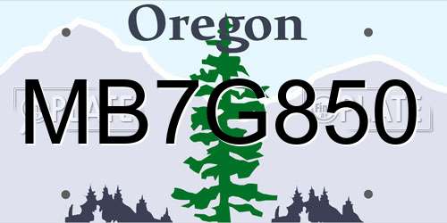 MB7G850 Oregon License Plate
