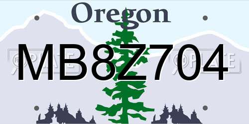 MB8Z704 Oregon License Plate