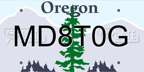 MD8T0G Oregon License Plate