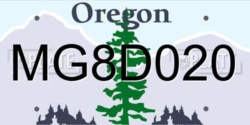 MG8D020 Oregon License Plate