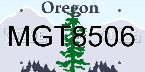 MGT8506 Oregon License Plate