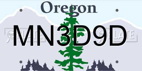 MN3D9D Oregon License Plate