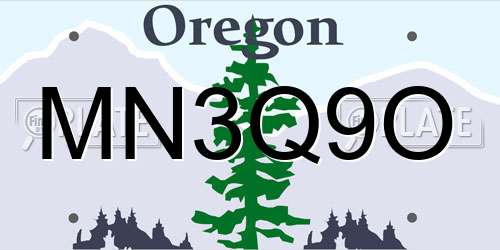 MN3Q9O Oregon License Plate