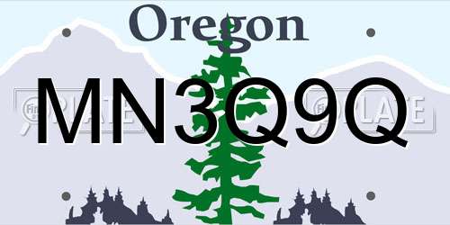 MN3Q9Q Oregon License Plate