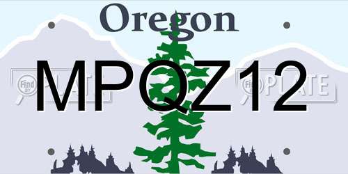 MPQZ12 Oregon License Plate