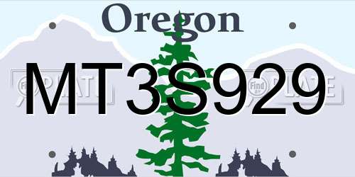 MT3S929 Oregon License Plate