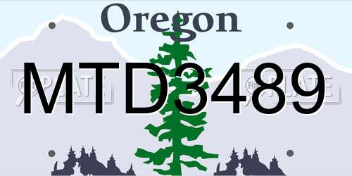 MTD3489 Oregon License Plate
