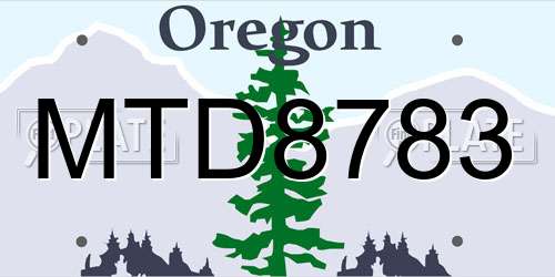 MTD8783 Oregon License Plate