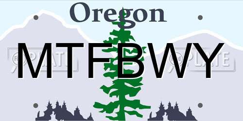 MTFBWY Oregon License Plate