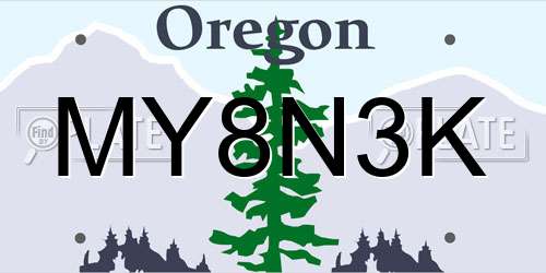 MY8N3K Oregon License Plate