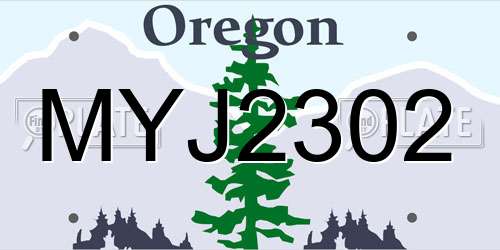 MYJ2302 Oregon License Plate
