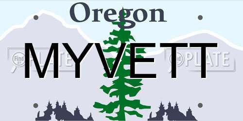 MYVETT Oregon License Plate
