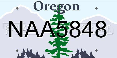 NAA5848 Oregon License Plate