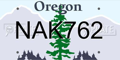 NAK762 Oregon License Plate