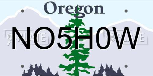 NO5H0W Oregon License Plate