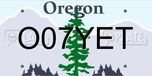 O07YET Oregon License Plate