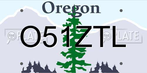 O51ZTL Oregon License Plate