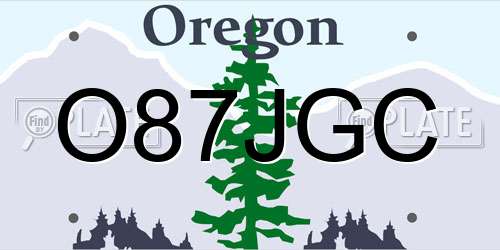O87JGC Oregon License Plate