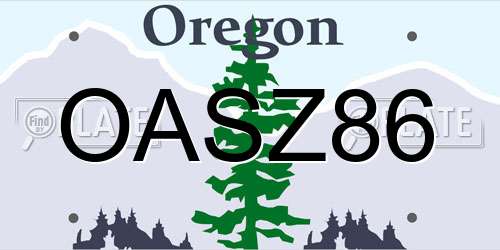 OASZ86 Oregon License Plate