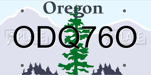 ODQ76O Oregon License Plate