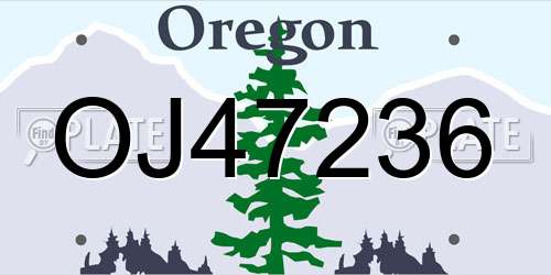 OJ47236 Oregon License Plate