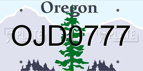 OJD0777 Oregon License Plate
