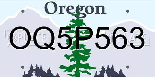 OQ5P563 Oregon License Plate