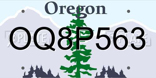 OQ8P563 Oregon License Plate