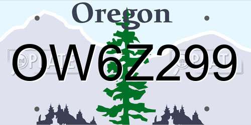 OW6Z299 Oregon License Plate