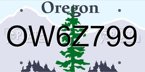 OW6Z799 Oregon License Plate