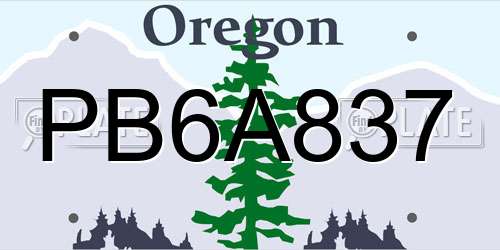 PB6A837 Oregon License Plate