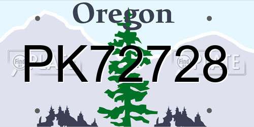 PK72728 Oregon License Plate