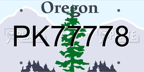 PK77778 Oregon License Plate