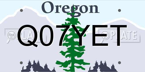 Q07YET Oregon License Plate
