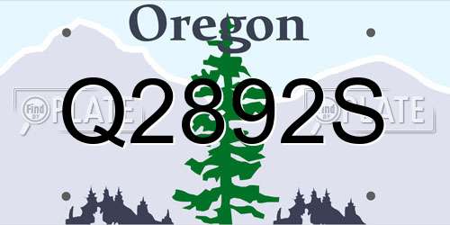 Q2892S Oregon License Plate