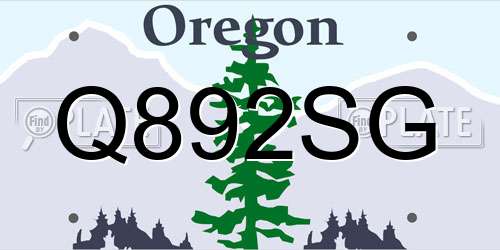 Q892SG Oregon License Plate