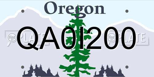 QA0I200 Oregon License Plate