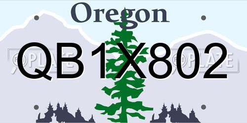 QB1X802 Oregon License Plate