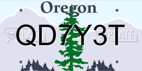 QD7Y3T Oregon License Plate