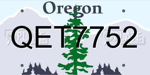 QET7752 Oregon License Plate