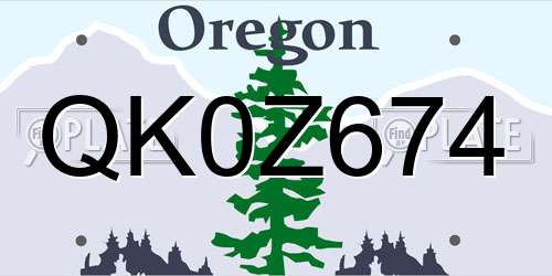 QK0Z674 Oregon License Plate
