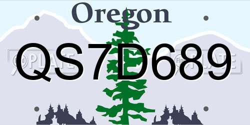 QS7D689 Oregon License Plate