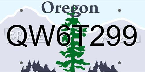 QW6T299 Oregon License Plate