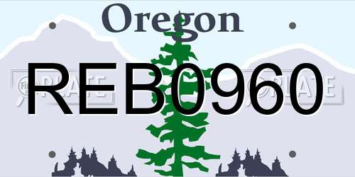 REB0960 Oregon License Plate