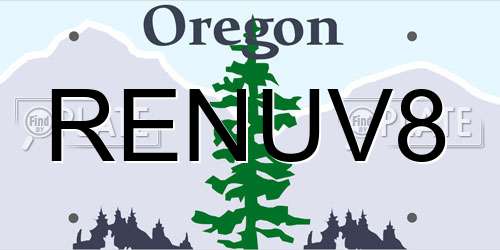 RENUV8 Oregon License Plate