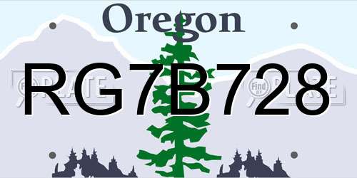 RG7B728 Oregon License Plate
