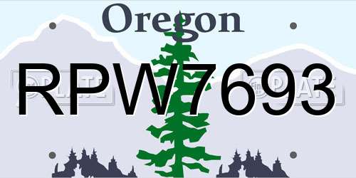 RPW7693 Oregon License Plate