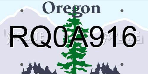 RQ0A916 Oregon License Plate