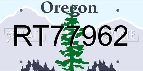 RT77962 Oregon License Plate